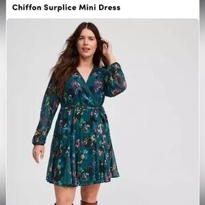Floral Botanical Garden Surplice Chiffon Mini Dress